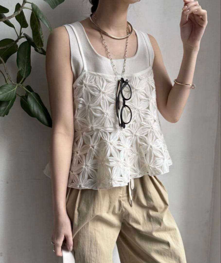 【新品未使用】DouDou チュールフラワーキャミ