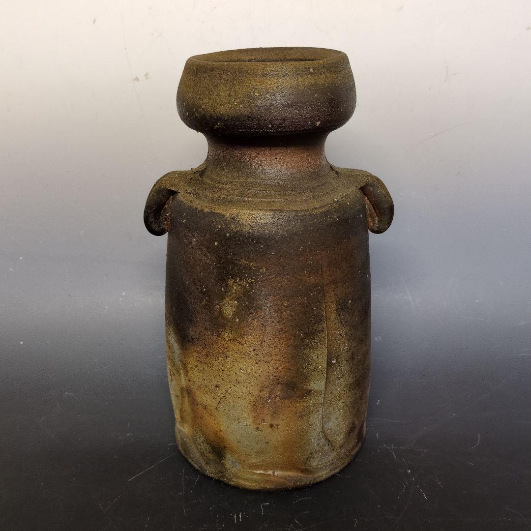 人間国宝 伊勢崎淳 作 備前双耳花生