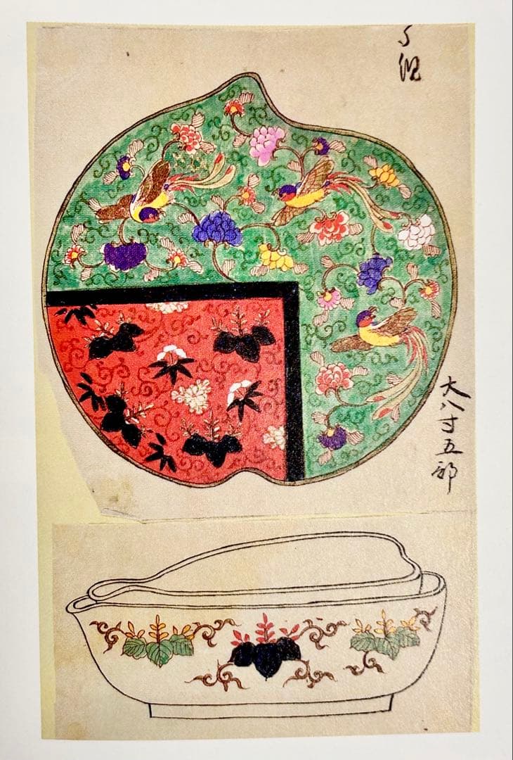 香蘭社図案帳 明治初期 色絵桃形鉢 深川栄左衛門