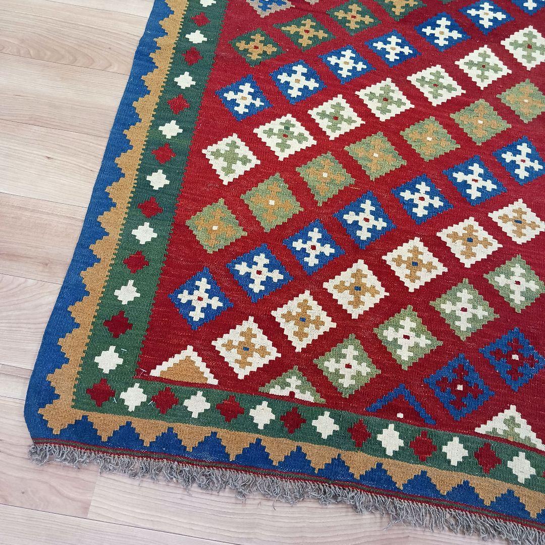 Y2658-1 イラン カシュガイ産 キリム 天然染料 ウール100% 絨毯