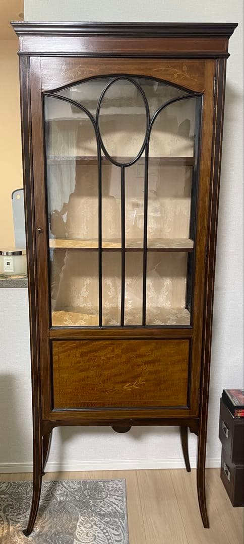 アンティーク　木製ガラス扉　飾り棚