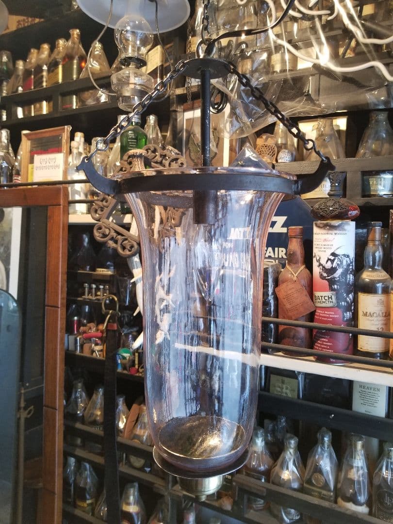 希少　ヴィンテージ　ロートアイアン　釣り鐘　気泡　手吹き　硝子　吊り下げ　ランプ