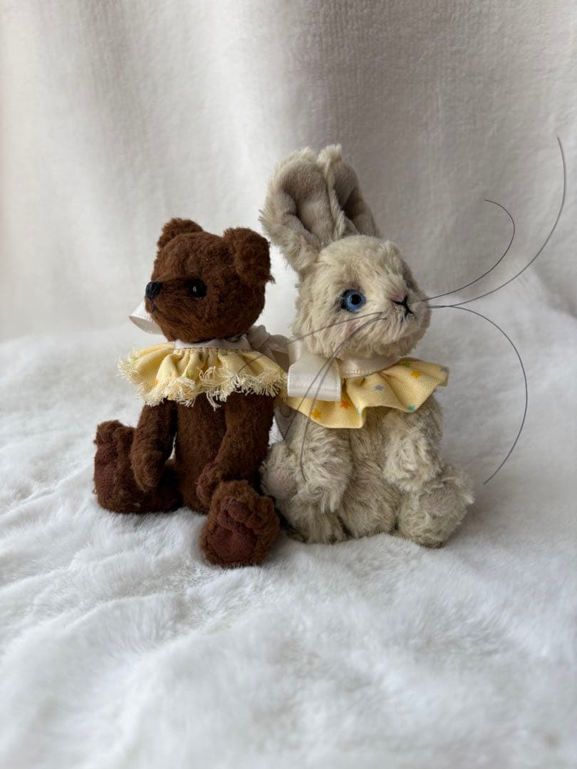 テディベア くま うさぎハンドメイド ミニチュア アンティーク風 2体セット