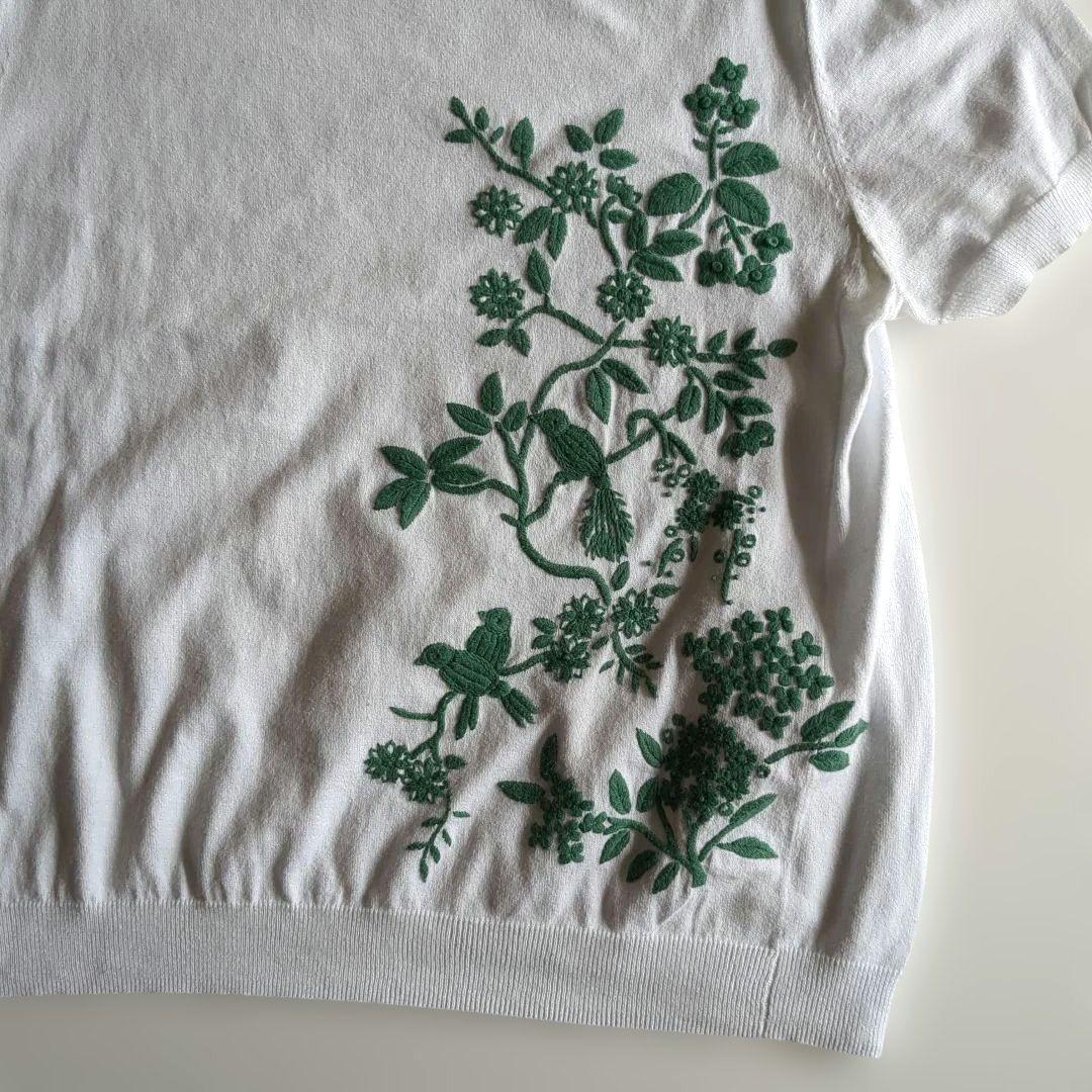 ケイタマルヤマ 緑花と鳥刺繍 アンサンブル カーディガン 半袖カットソー M