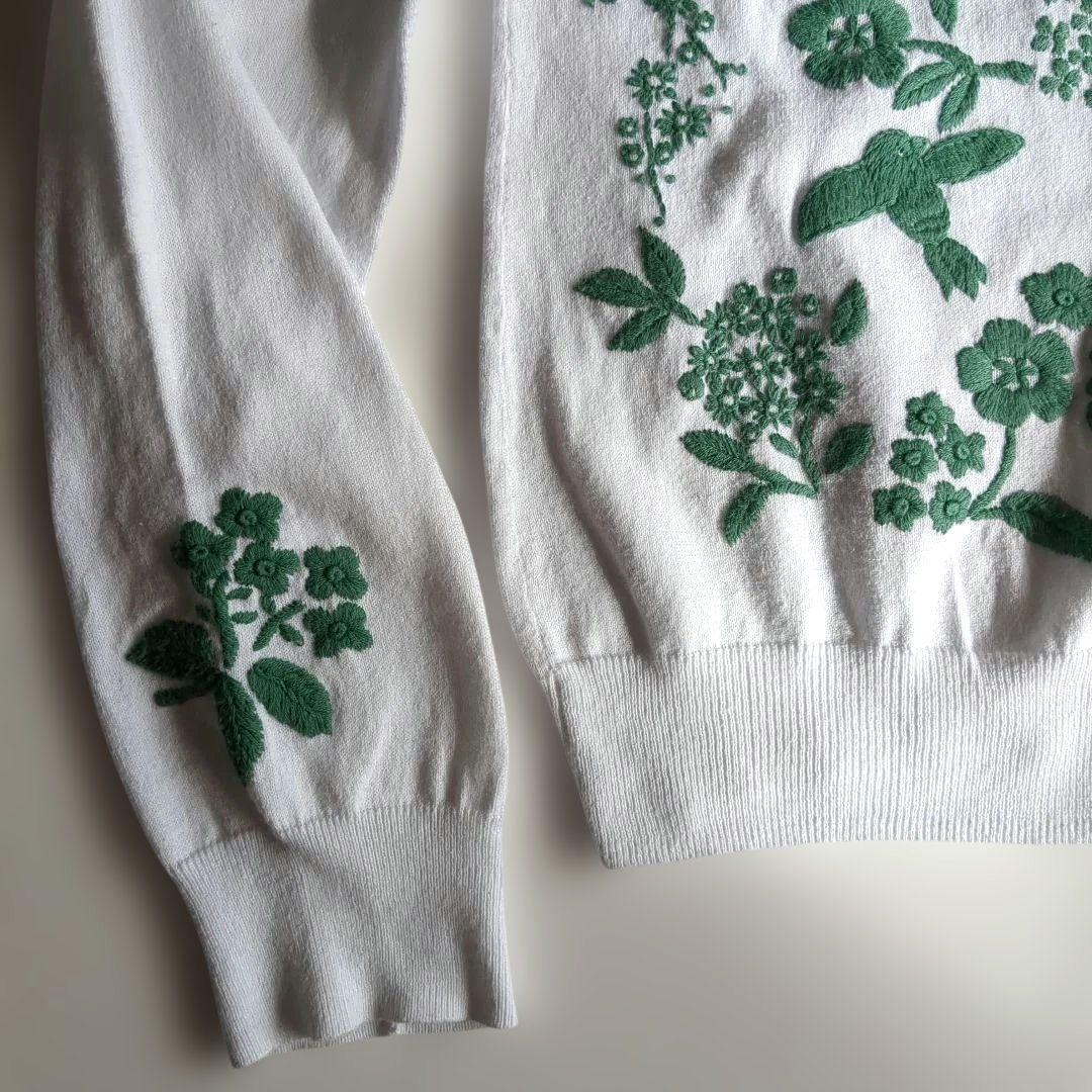 ケイタマルヤマ 緑花と鳥刺繍 アンサンブル カーディガン 半袖カットソー M