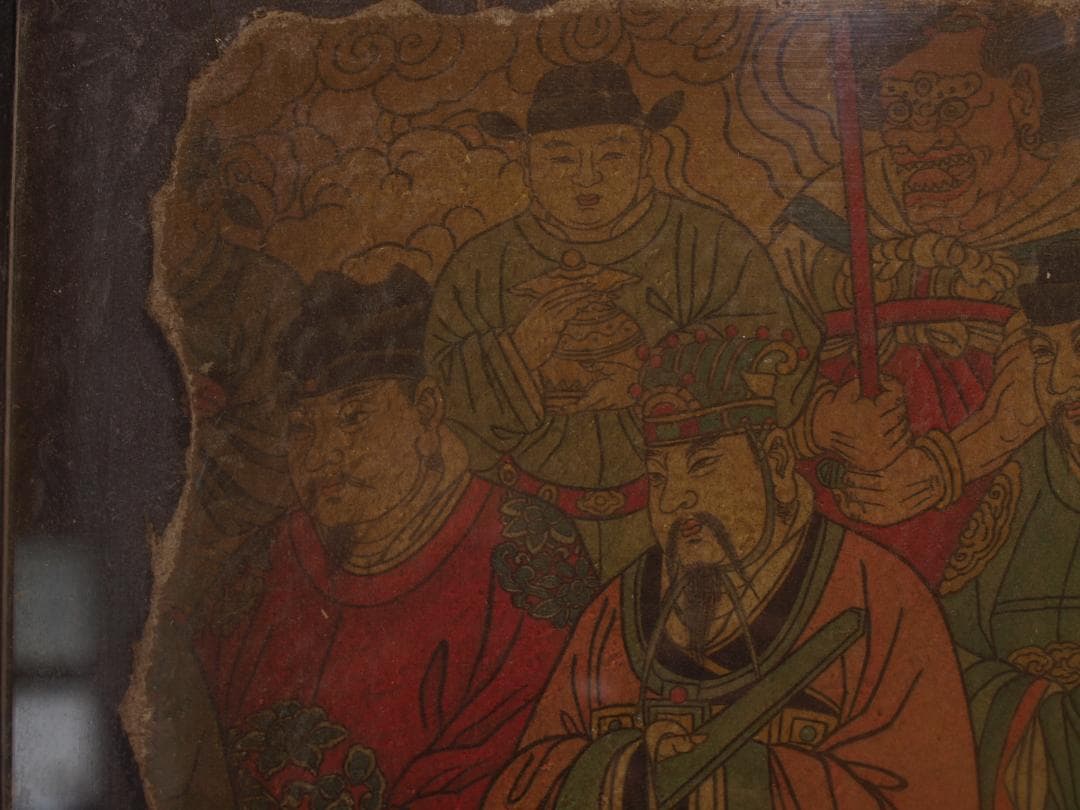 中国唐時代　敦煌莫高窟壁画 彩絵　人物像 発掘品 AK1735A1-5