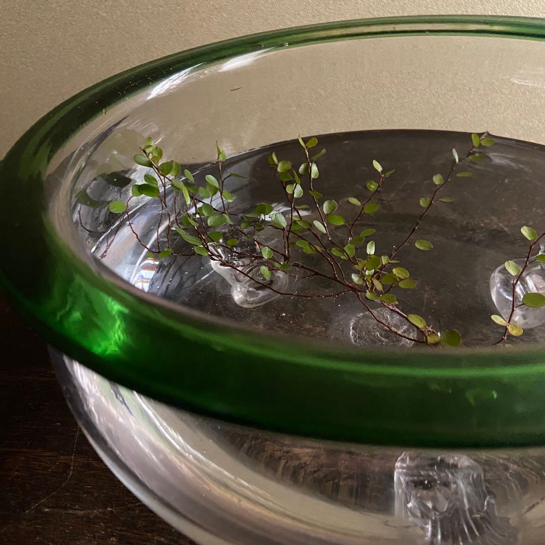 大正〜昭和初期　大正ガラス　吹き硝子　三脚金魚鉢　脚付　希少品