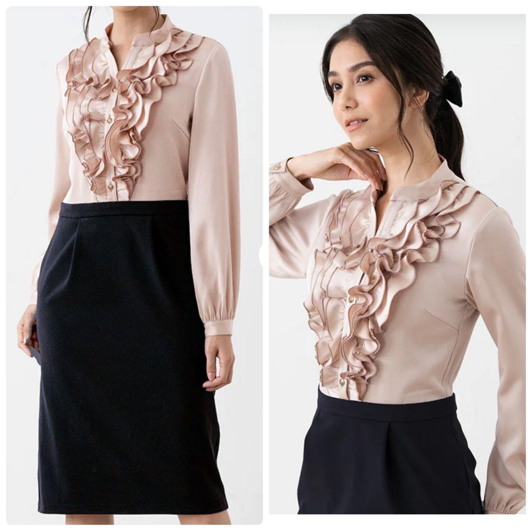 elmone様現行✨ケイミー　通年素材　サテンフリルワンピース　ストレッチサテン