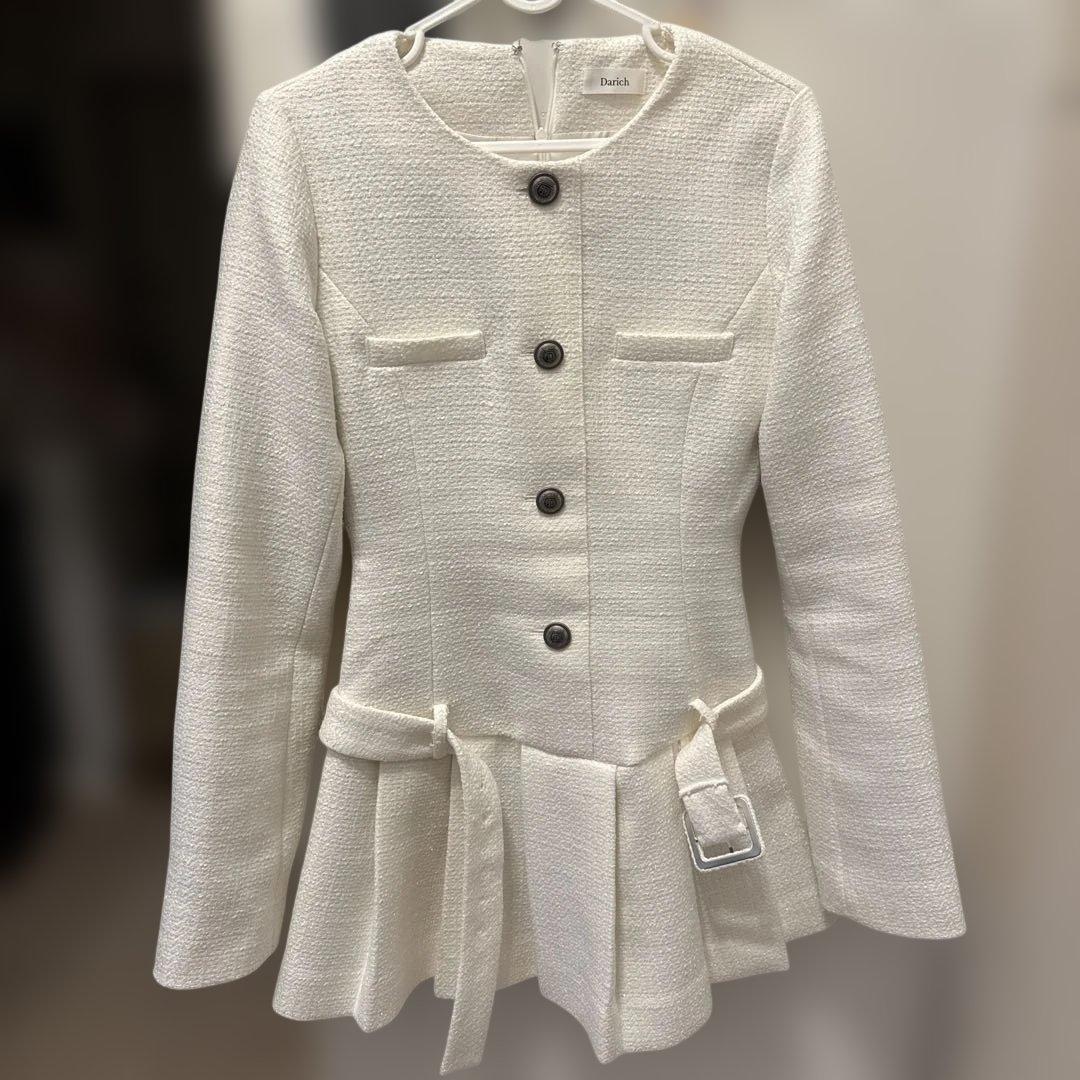 Darich ダーリッチ ボックスプリーツツイードミニワンピース ホワイト