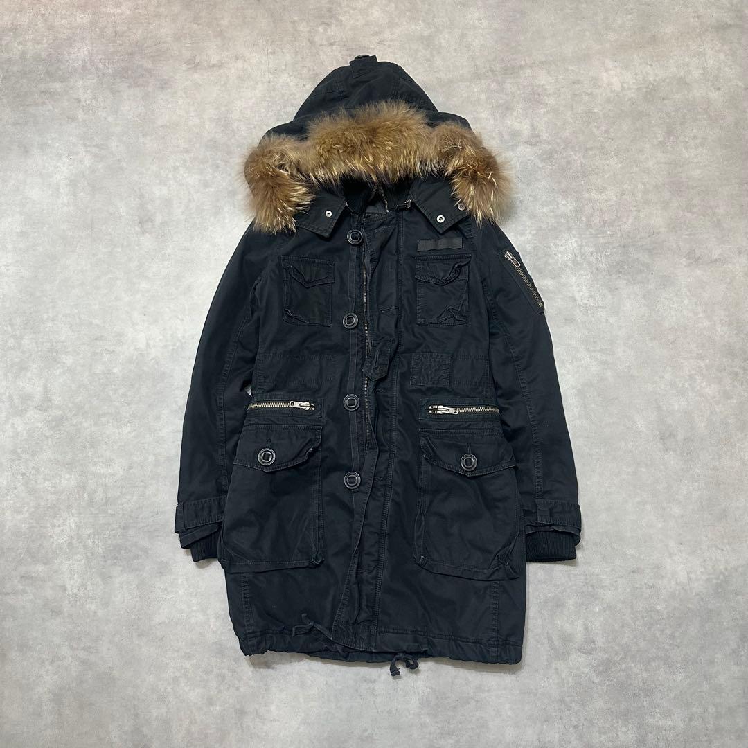 平成ギャル y2k　リアルファー付きミニタリーモッズコート　黒　グランジ　ダウン