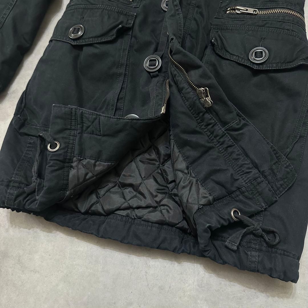 平成ギャル y2k　リアルファー付きミニタリーモッズコート　黒　グランジ　ダウン