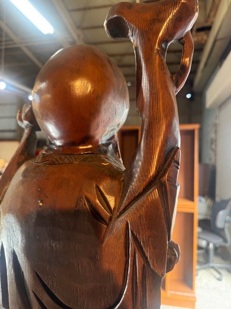 特大 木彫 寿老人 七福神 無垢材 一刀彫 置物 90cm