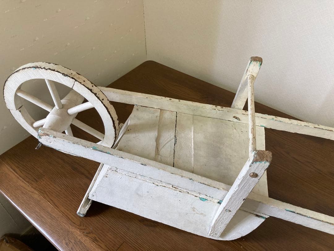 フランス アンティーク ホワイト ペイント 木製カート 手押し車 花車プランター
