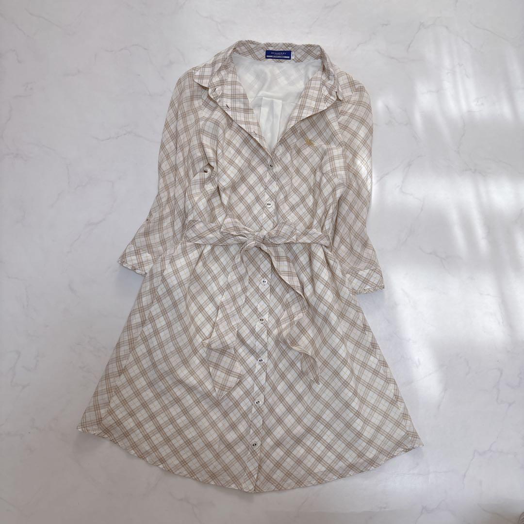 バーバリーブルーレーベル✨️シャツワンピース ノバチェック 紐ベルト 刺繍 ホース