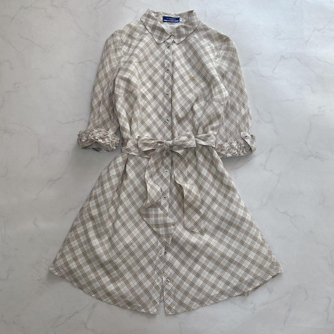 バーバリーブルーレーベル✨️シャツワンピース ノバチェック 紐ベルト 刺繍 ホース
