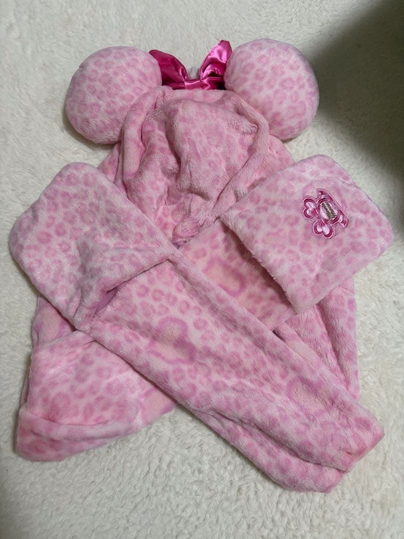 ディズニーランド マフラーファンキャップ ヒョウ柄ピンク