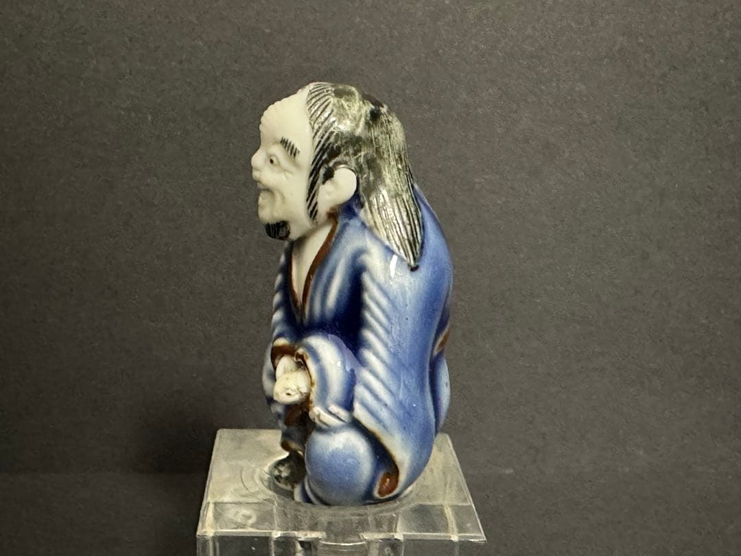 【根付(netsuke)】陶器　瑠璃鉄釉蝦蟇仙人根付　江戸時代