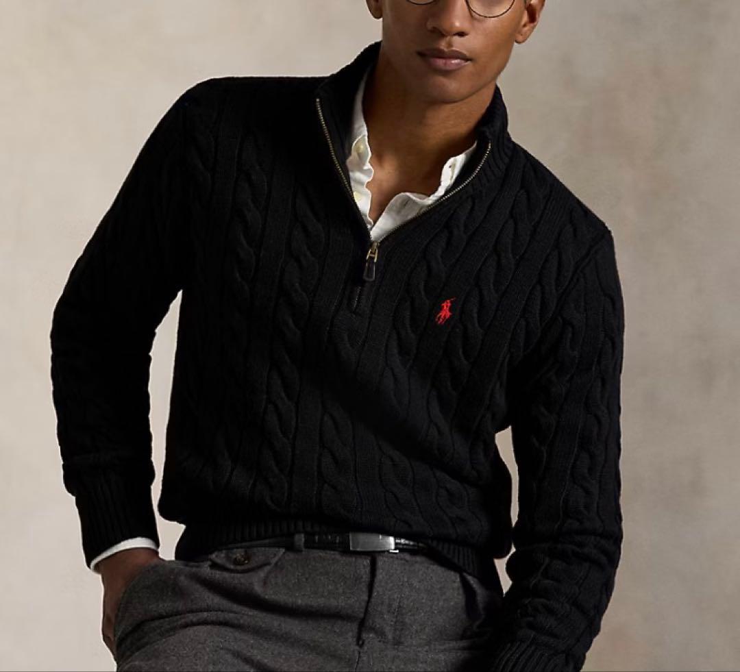 POLO RALPH LAUREN ケーブルニット ハーフジップ メンズ L 黒