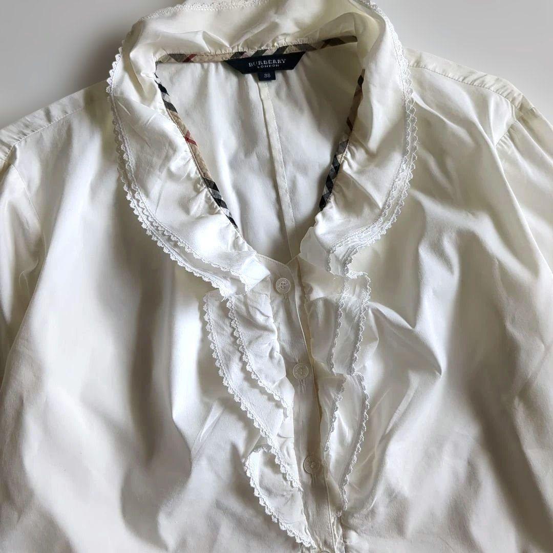 バーバリー 長袖シャツ ブラウス フリル ティアード ノバチェック ホース刺繡