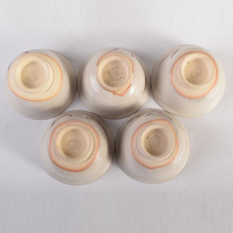 煎茶道具　虫明焼　岡本英山作　草文　煎茶碗　五客　C　8285