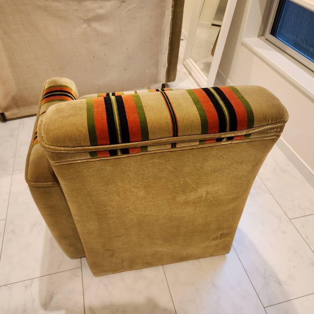 オールドカリモクkarimoku 1人掛けアームソファ1脚 ストライプ　モケット