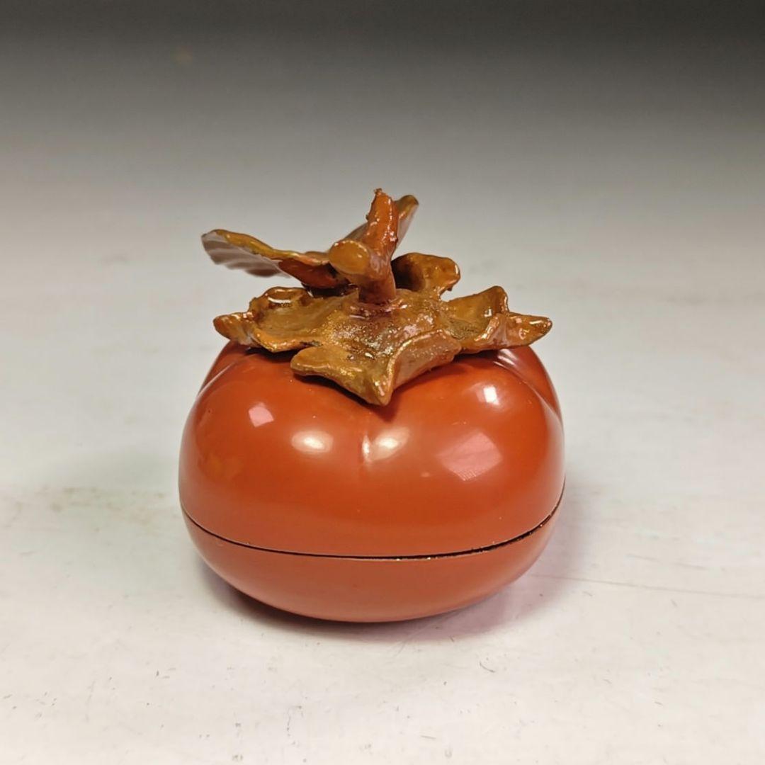 イ935 香合『國田領治　長斎作』『乾漆　柿　香合　共箱』茶道具　漆塗