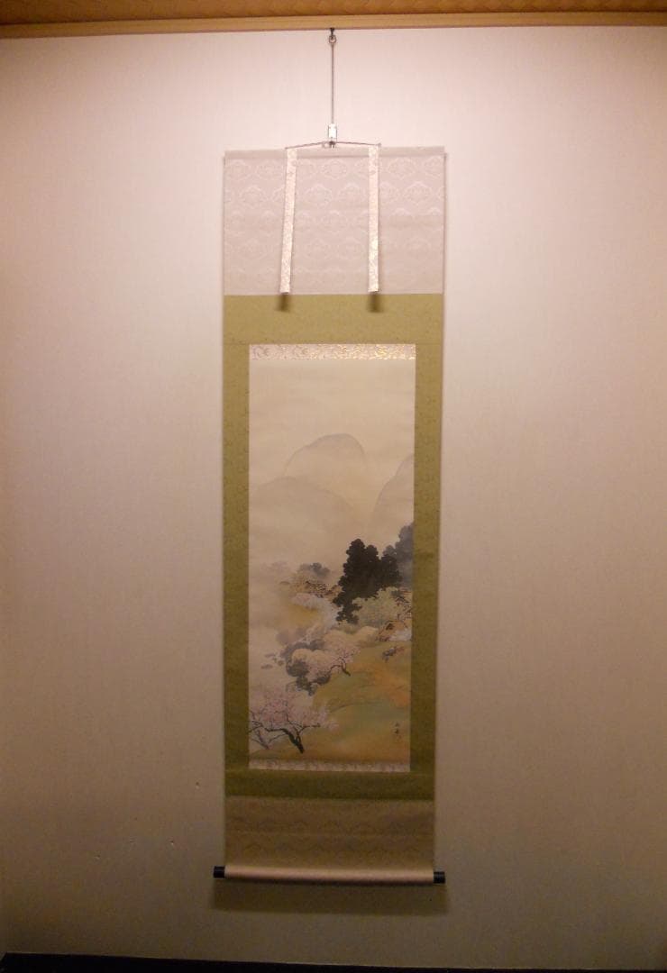 掛け軸 川合玉堂 『 山村春麗 』 名品 複製 希少 軸装 茶道具 掛軸 新品