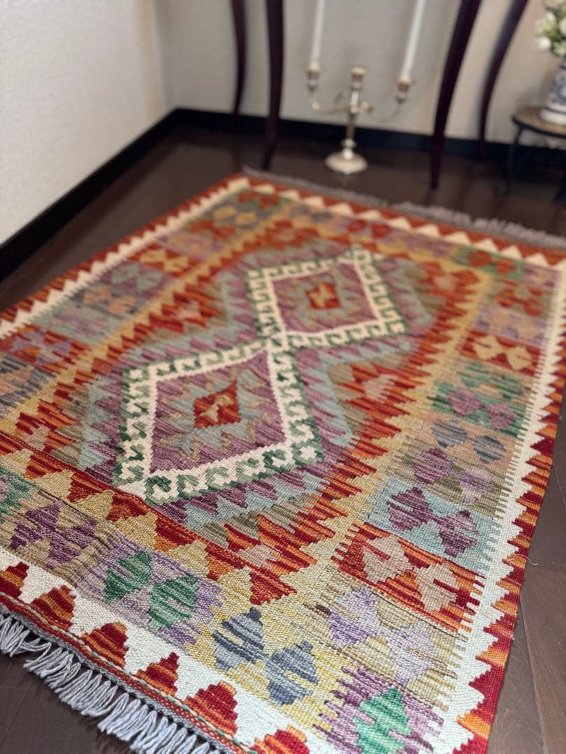 Vol.4アフガニスタン　遊牧民　手織りキリム　アクセントラグ　120×88①