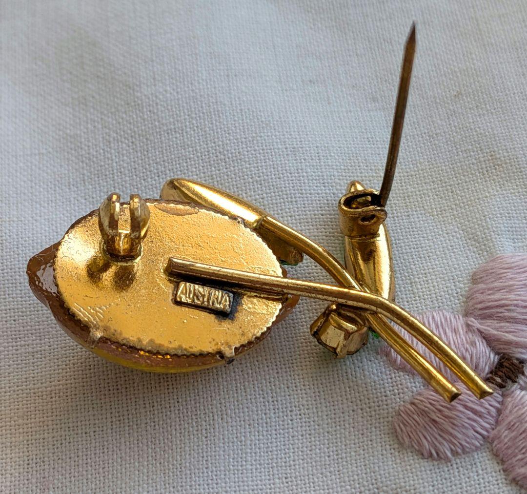 【訳あり】AUSTRIA製 フルーツガラス レモン ブローチ ヴィンテージ