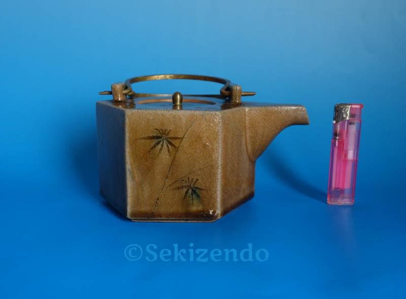 京焼　清水焼　六角 象嵌　草花文 水注　ティーポット　宝瓶 550ml 2545