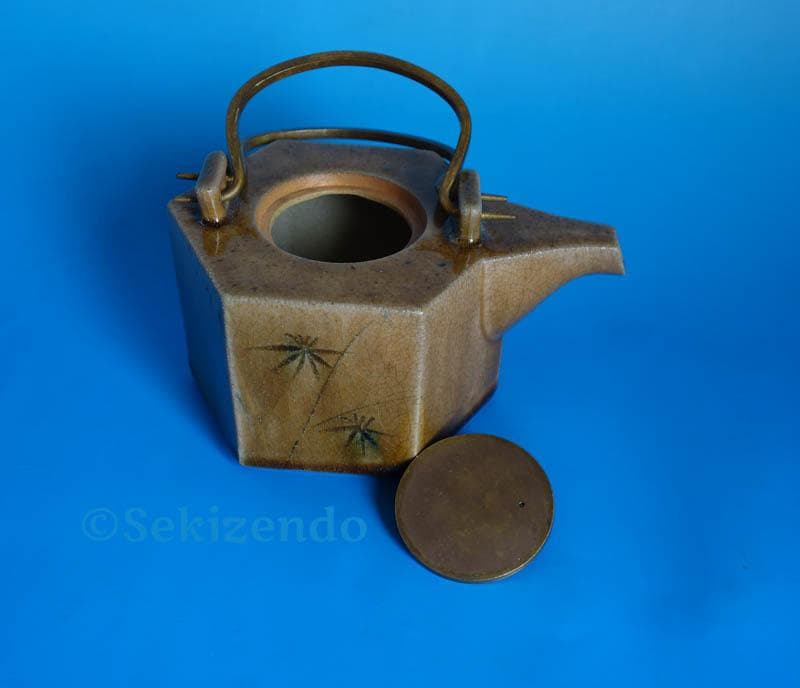 京焼　清水焼　六角 象嵌　草花文 水注　ティーポット　宝瓶 550ml 2545