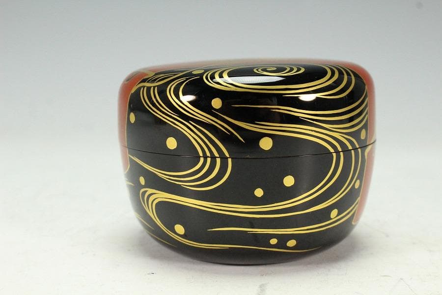 茶道具 花筏蒔絵 乾漆大棗 塗師 奥津一心斎作 共箱 美品(Ｋ-LC711)