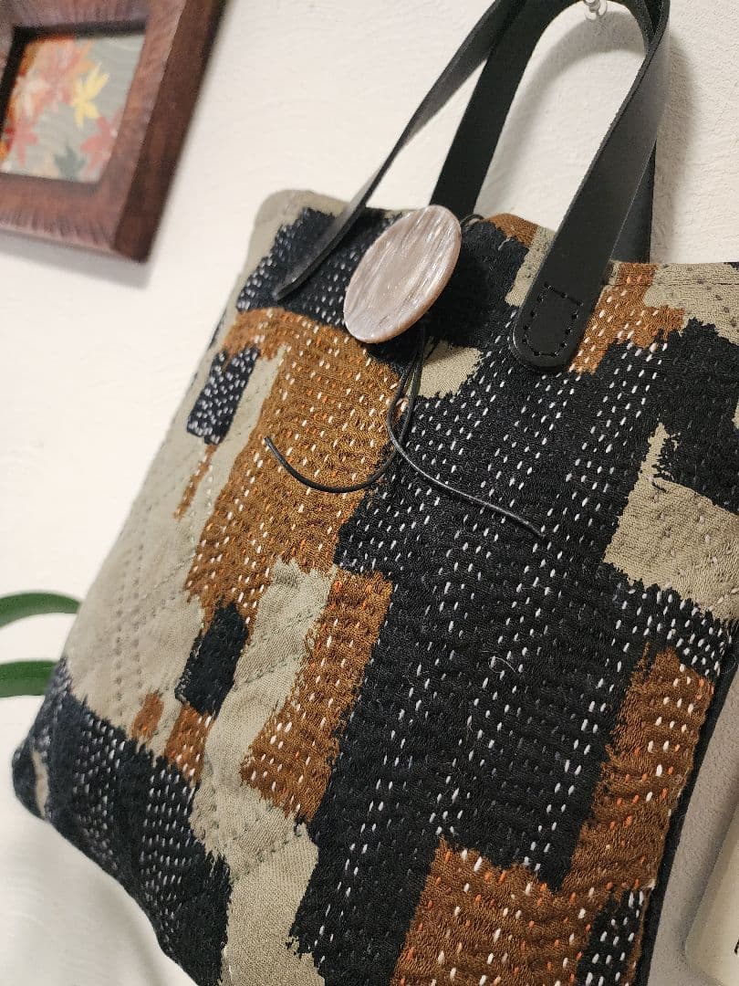 ★★★新作　秋色　幾何学模様の刺し子トードバッグ　一点物　センソユニコ慈雨等