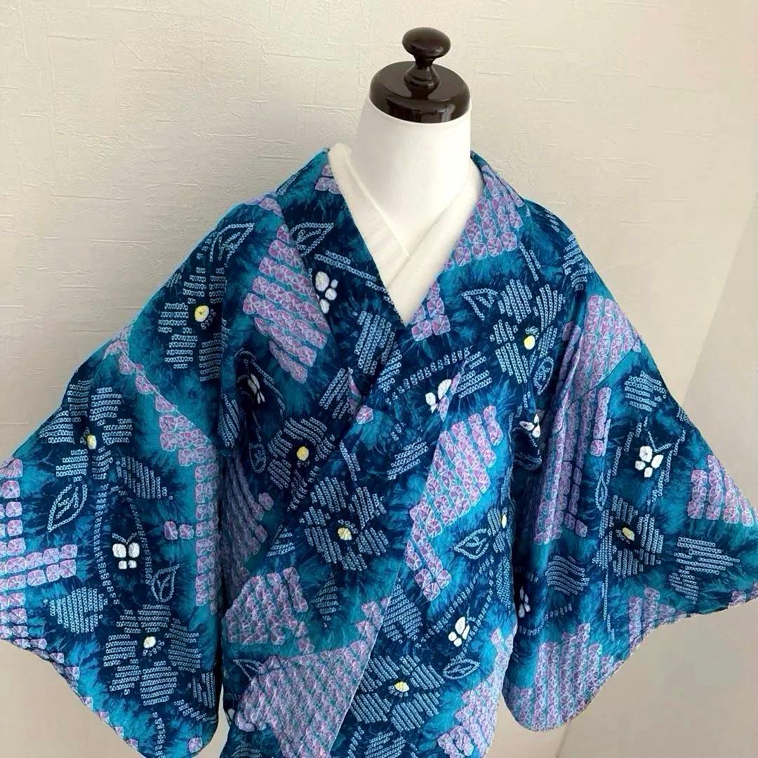 椿★ 有松絞り浴衣・有松鳴海絞り 大輪花模様　上質　N7-16