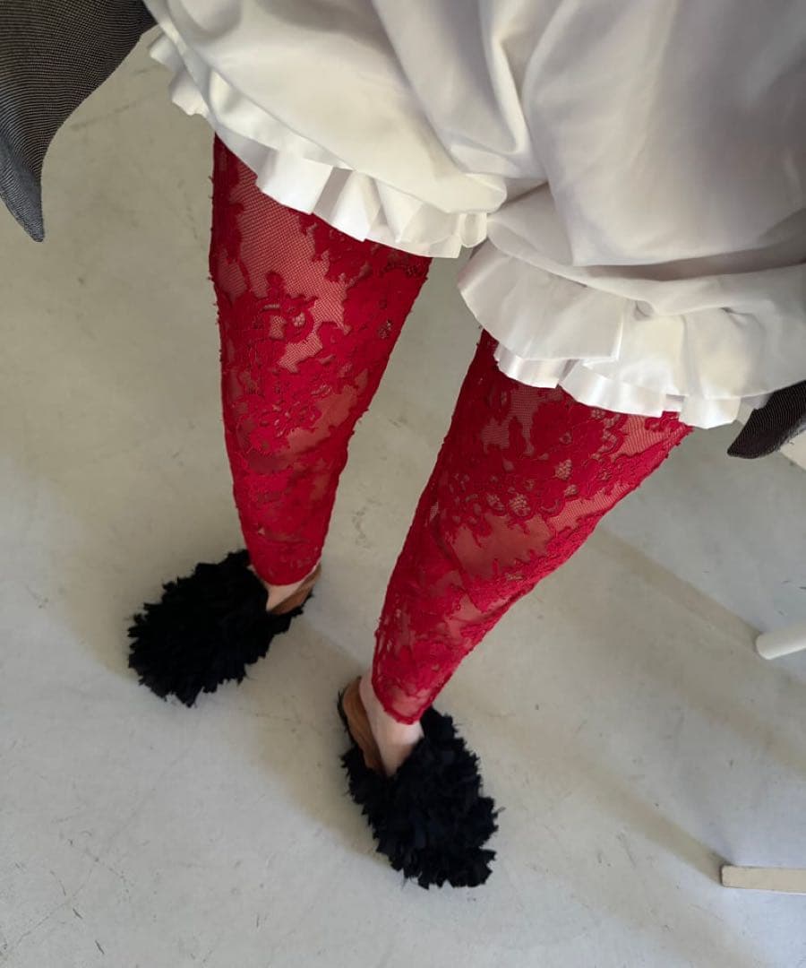 viviano レースレギンス　赤