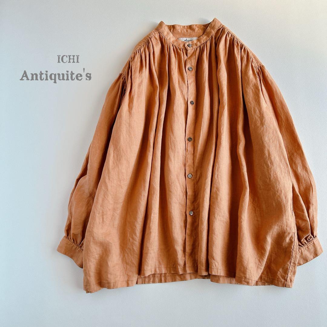 美品 ICHI Antiquite's ⿻ リネン ギャザー ワイドブラウス 麻