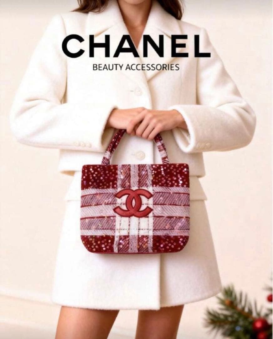 シャネル CHANEL 赤　新品　スパンコール トートバッグ