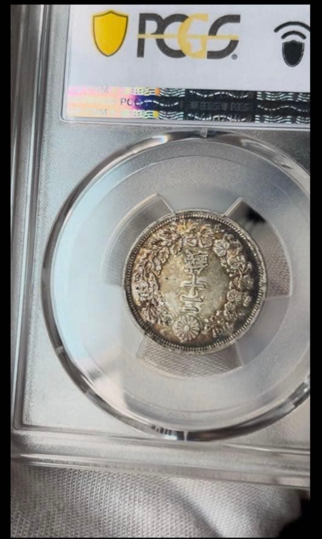 高鑑定　完全未使用　1873年 20銭 はね明　竜図面　鏡面状　トーン