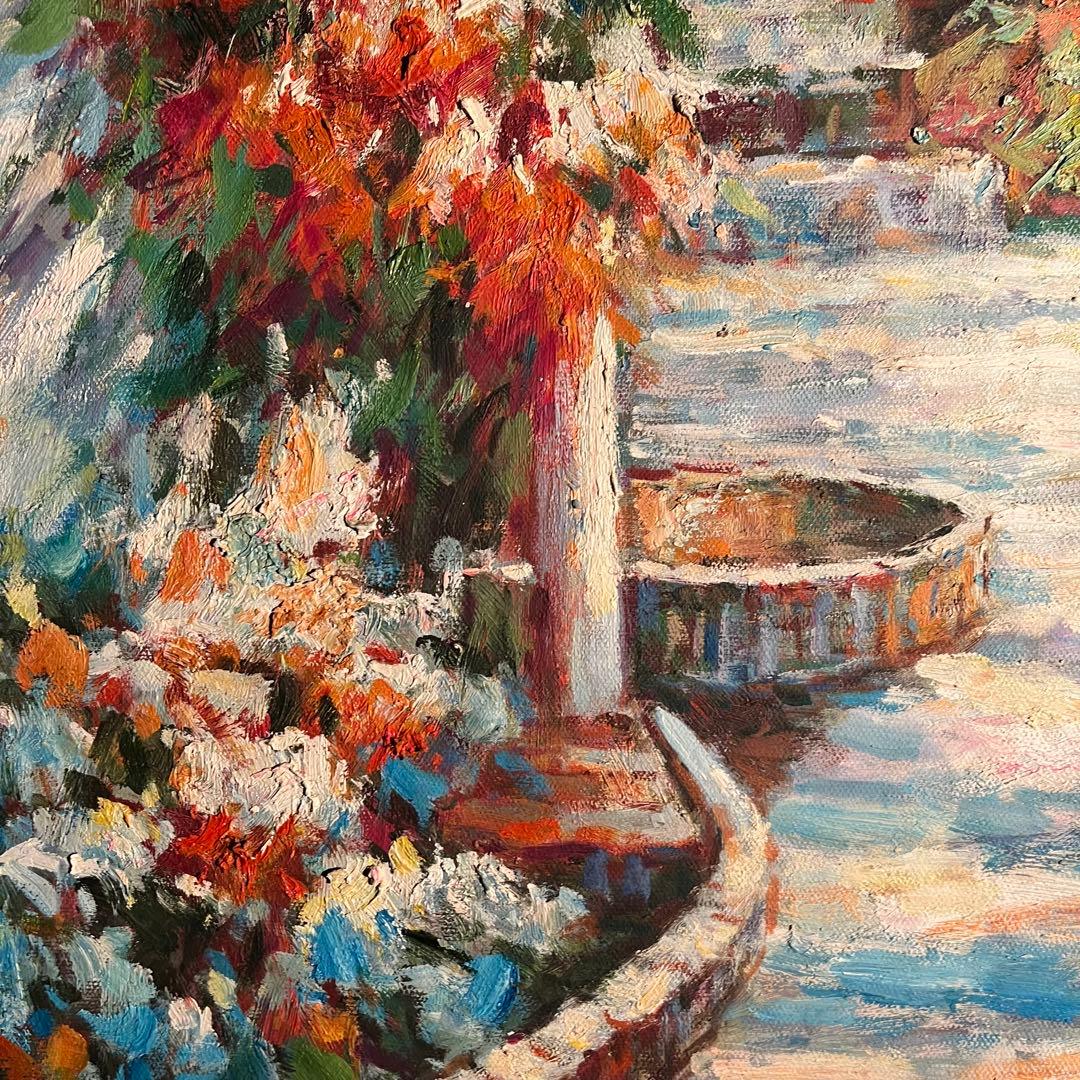 ★特大★ 手書き油絵 テラス 肉筆絵画 インテリア 油彩画