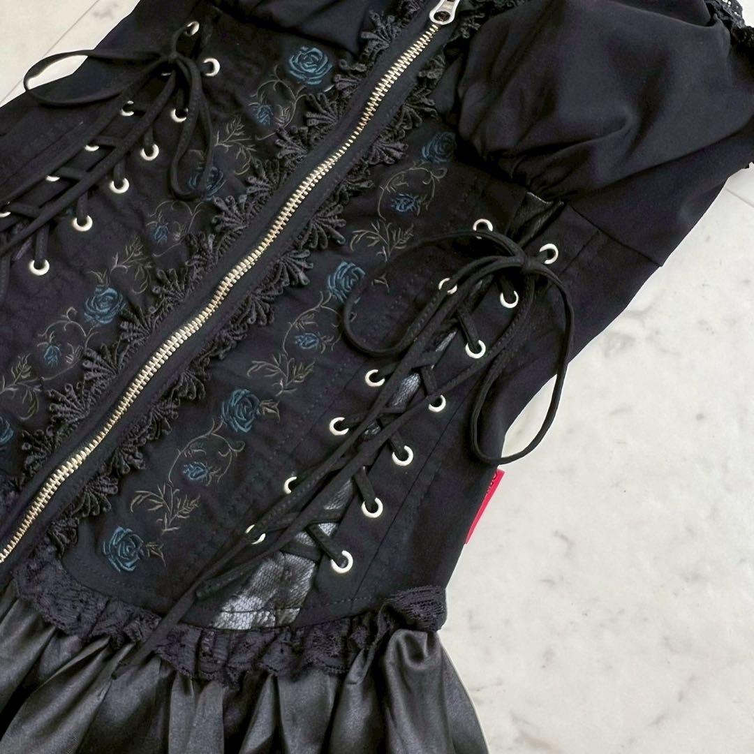 OZZ ONESTE レースアップ コルセットワンピース 薔薇刺繍 フリル