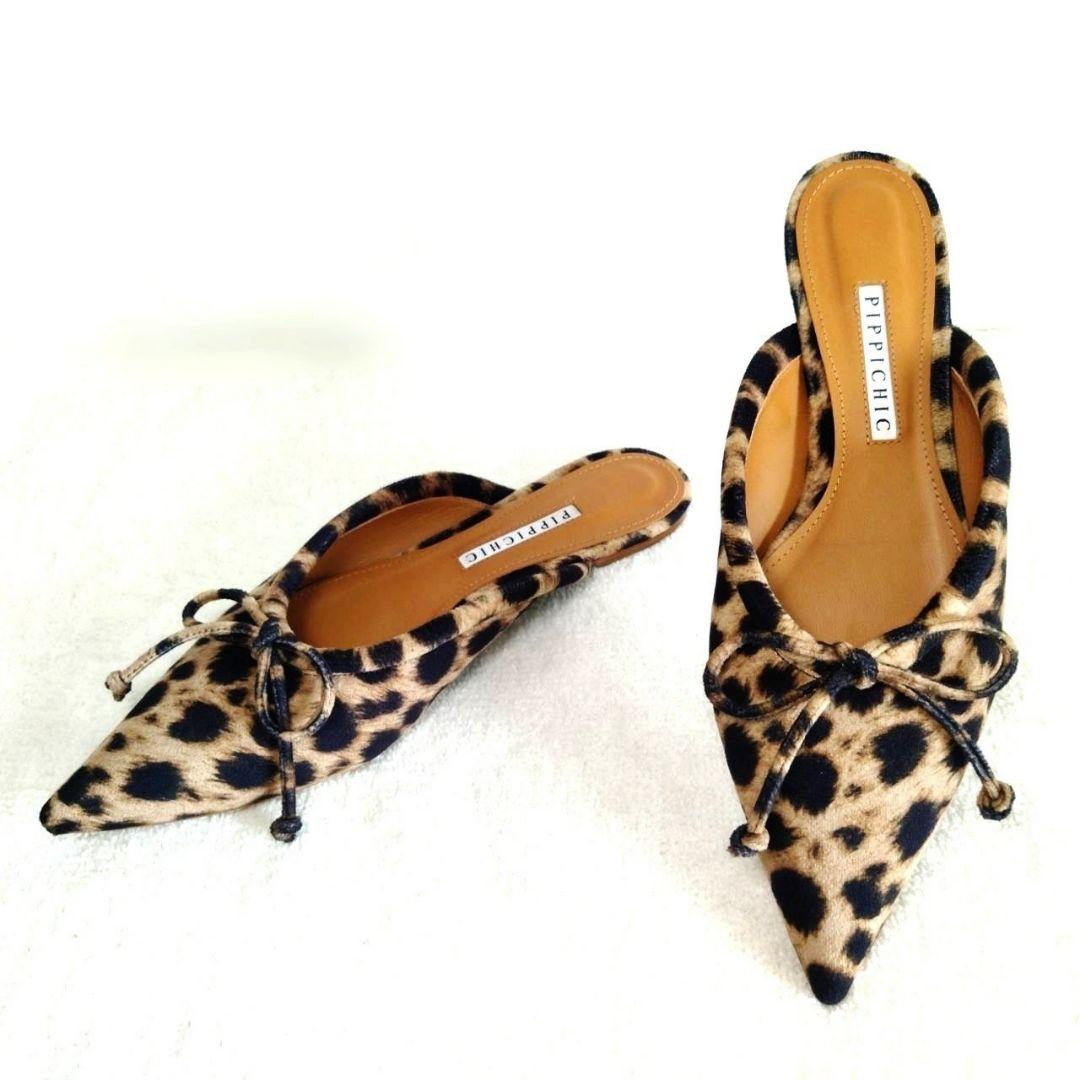 美シルエット！ピッピシック レオパード ヒョウ柄 ポインテッドトゥ ミュール