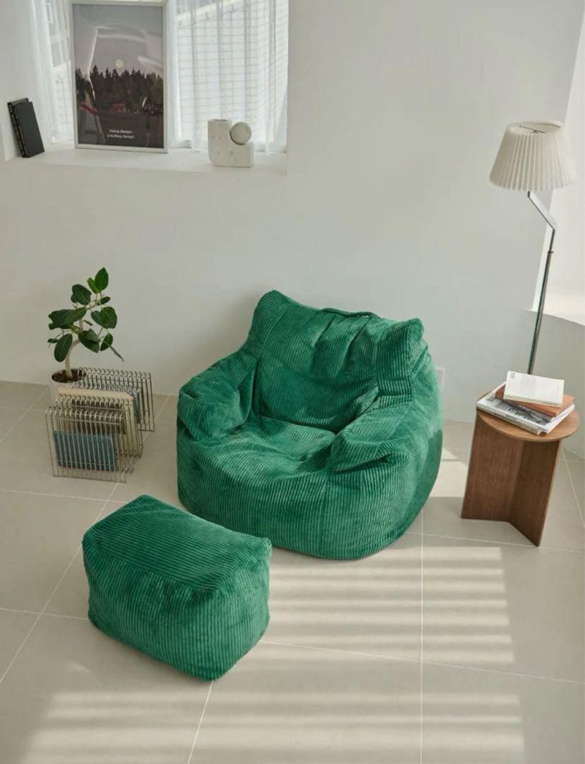 Loosy コーデュロイ ビーズソファ グリーン