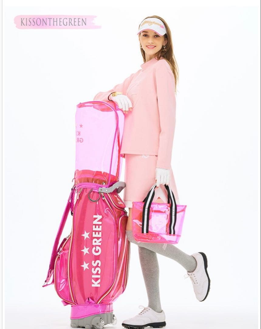 新品 キスオンザグリーン キャスター付きキャディバッグ クリアピンク