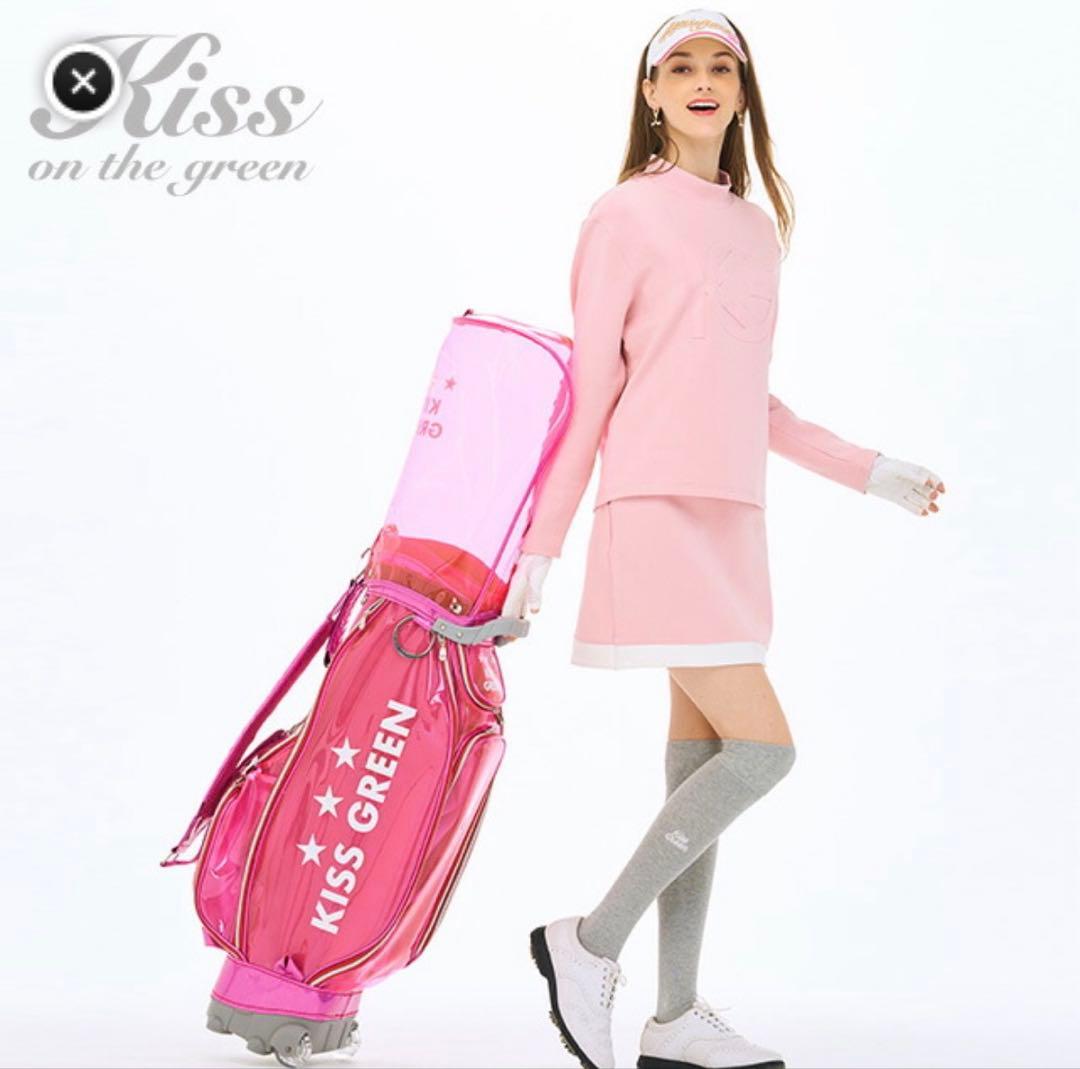 新品 キスオンザグリーン キャスター付きキャディバッグ クリアピンク