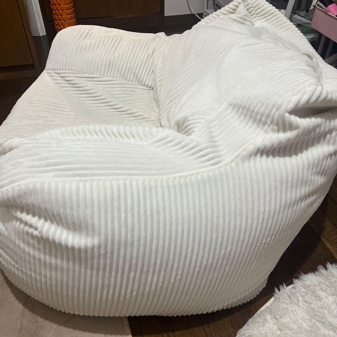 LOOSY 1人掛けビーズソファ　ホワイト コーデュロイ ビーズクッション