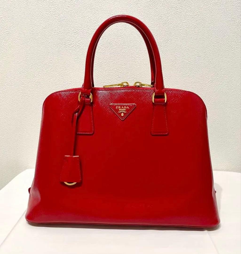 【美品】PRADA プラダ サフィアーノヴェルニ ハンドバッグ 赤 ロッソ