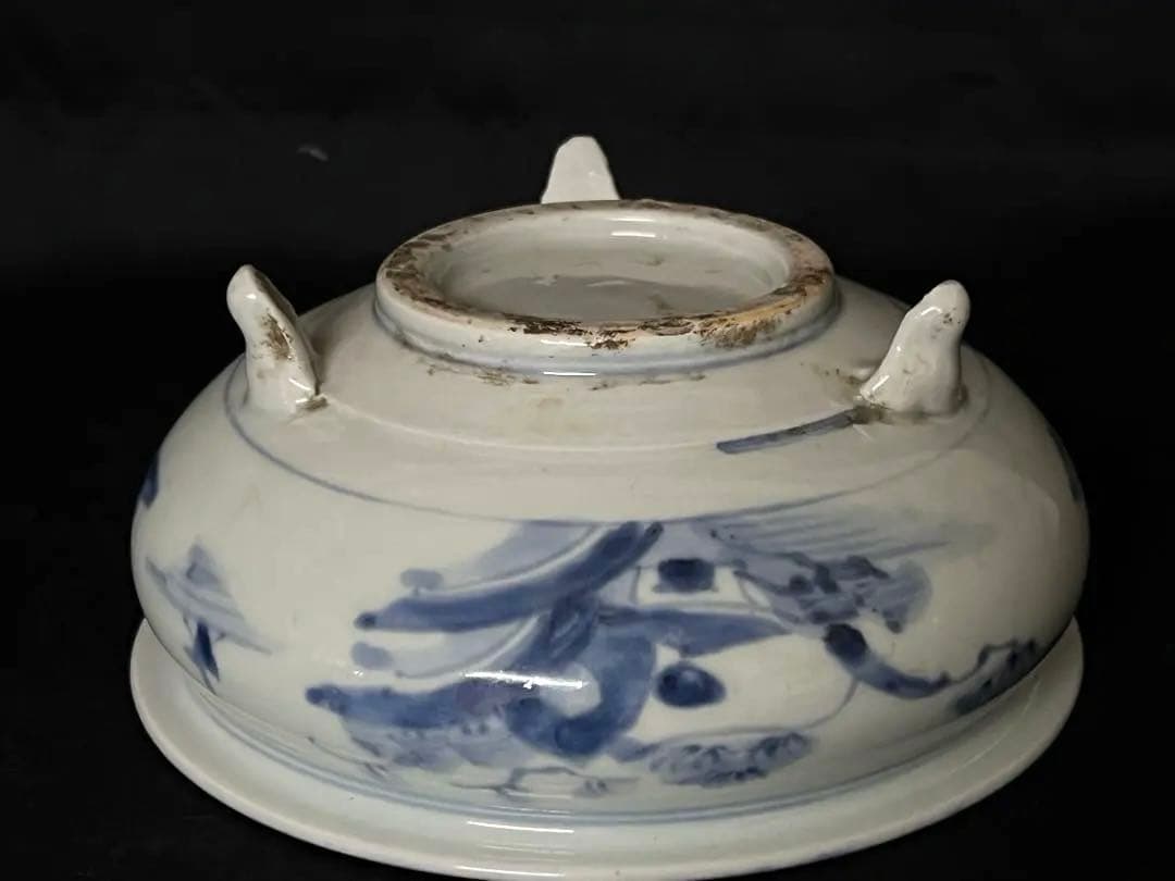 【倉庫整理品】古美術 • 染付三足香炉 • 時代物：XG--34