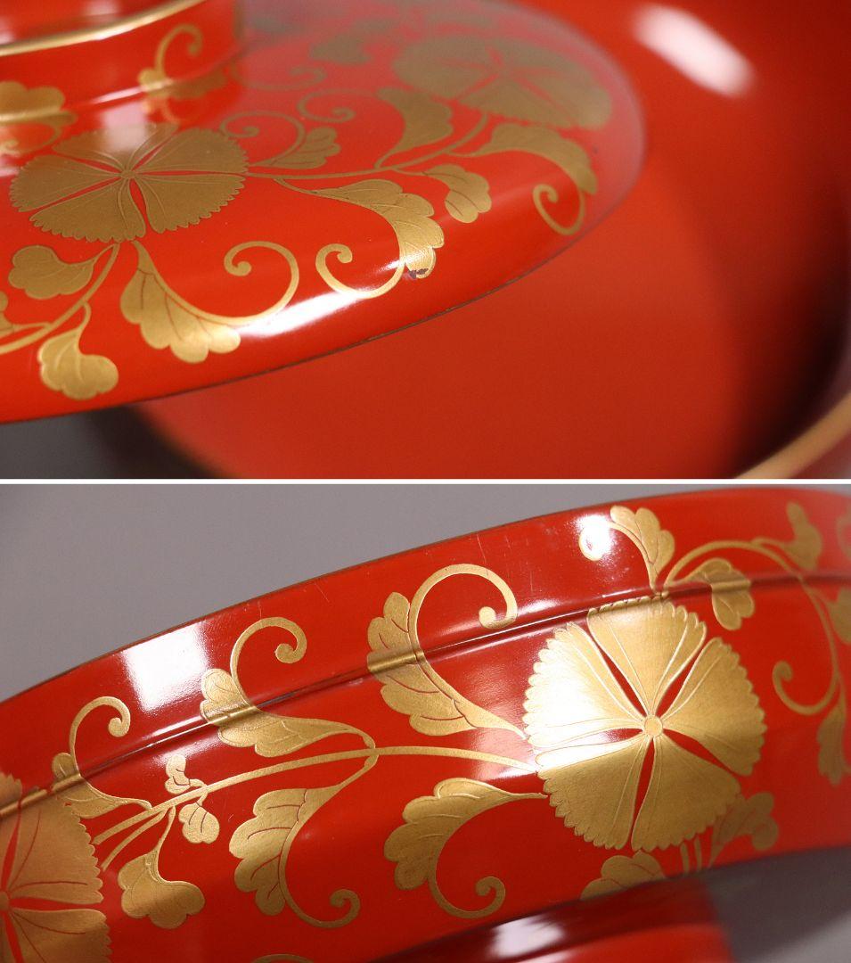 CL83 時代 花唐草金蒔絵 朱塗御膳セット 木製漆器 各種椀 引盃 高月