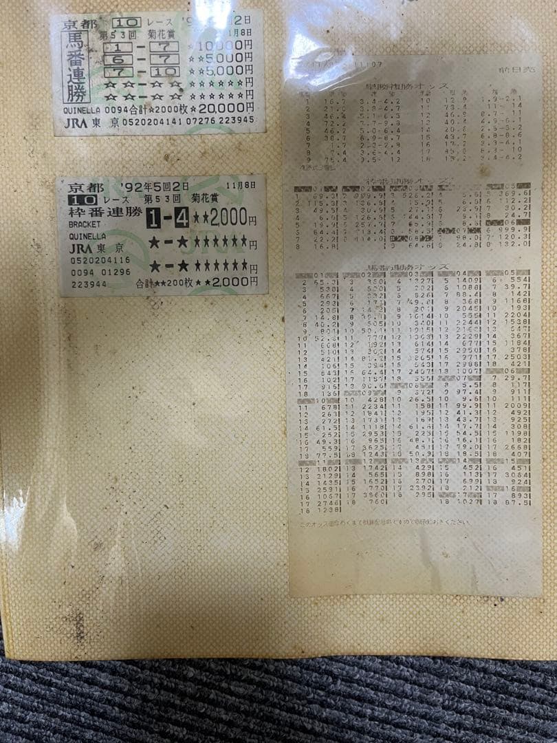 M*。様 1992年　第53回菊花賞馬券アルバム ミホノブルボン、ライスシャワー