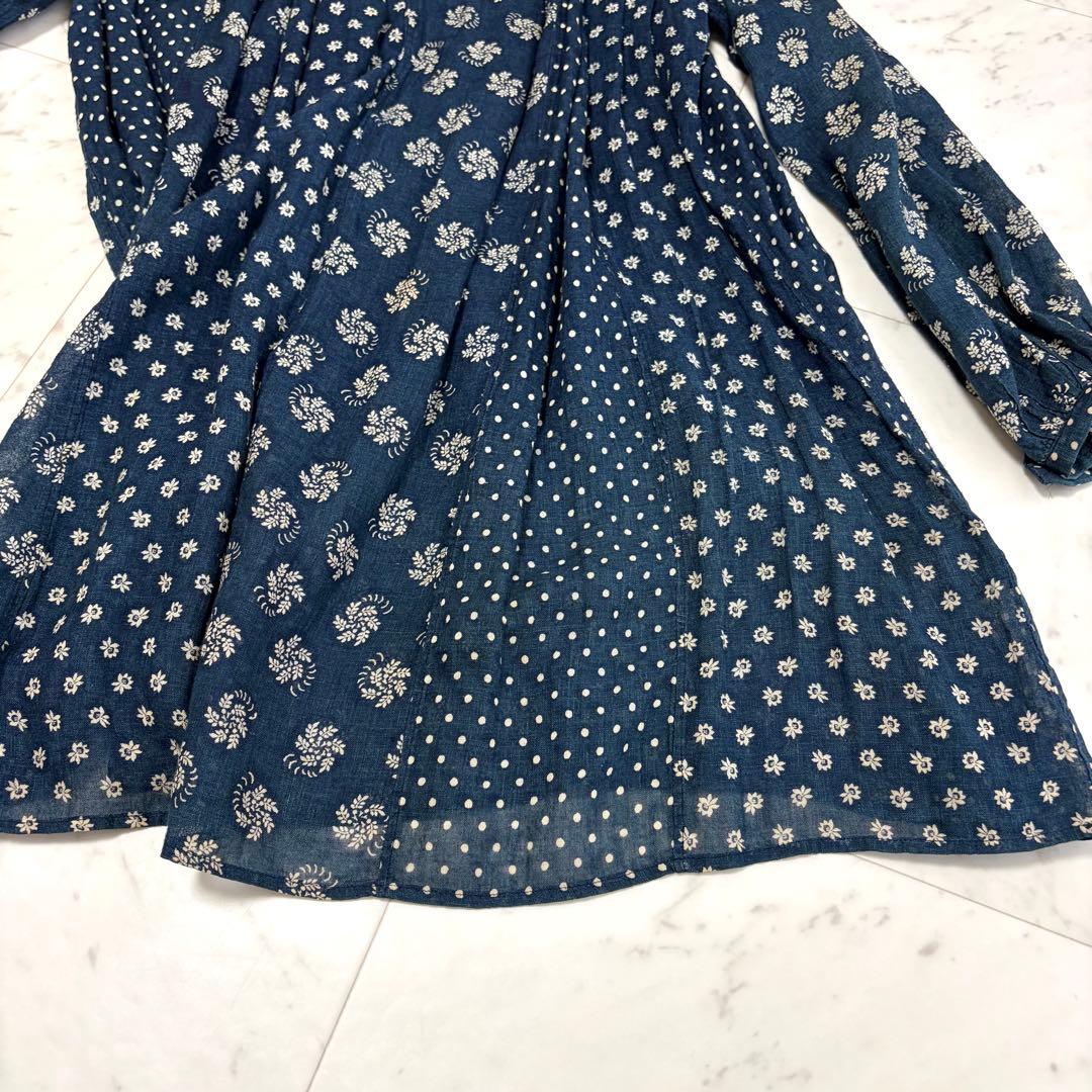 45R インディゴ 小花柄 ドット パッチワークチュニック ブラウス サイズ3